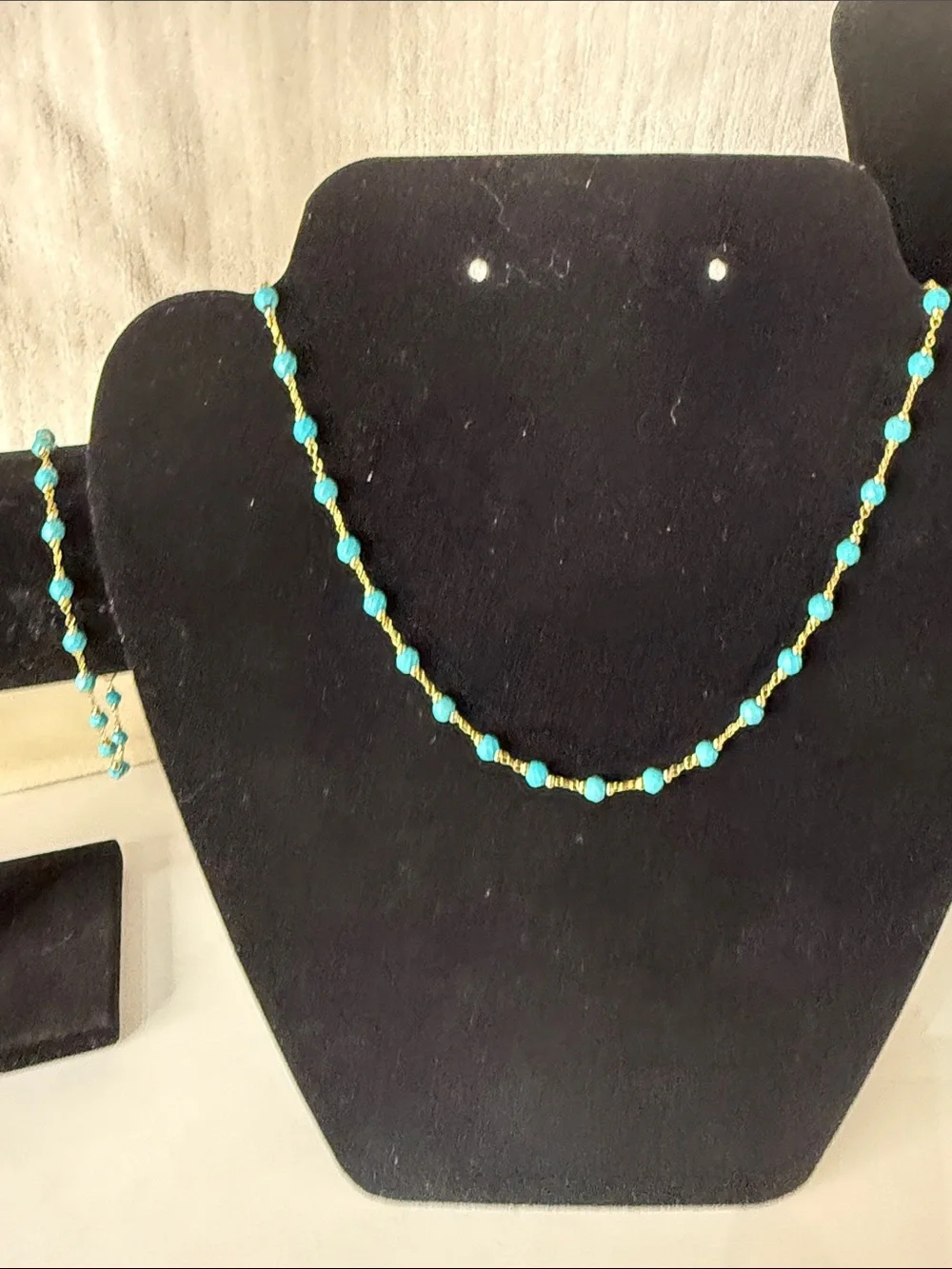 18k Triple Plated DaintyTurquoise Beaded Necklace and Bracelet Set